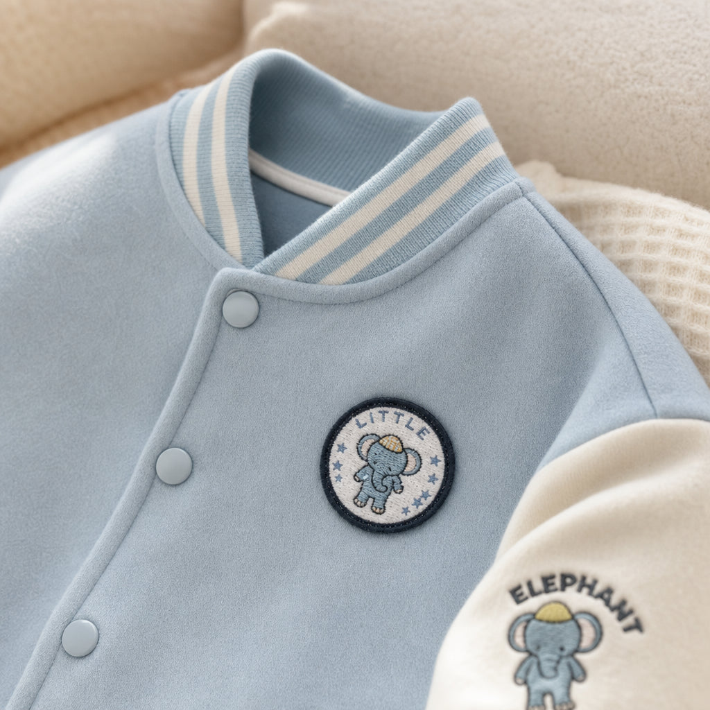 unisex kids' baseball jacket detail showing long sleeves