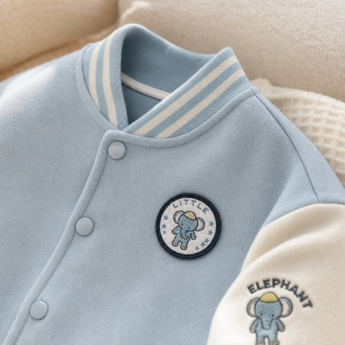 unisex kids' baseball jacket detail showing long sleeves