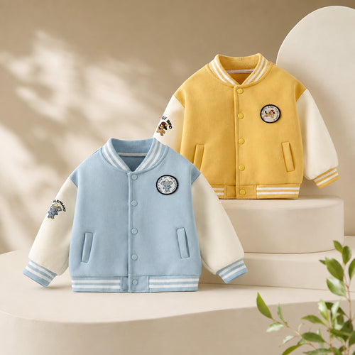 unisex kids' baseball jacket – light blue,yellow,cream